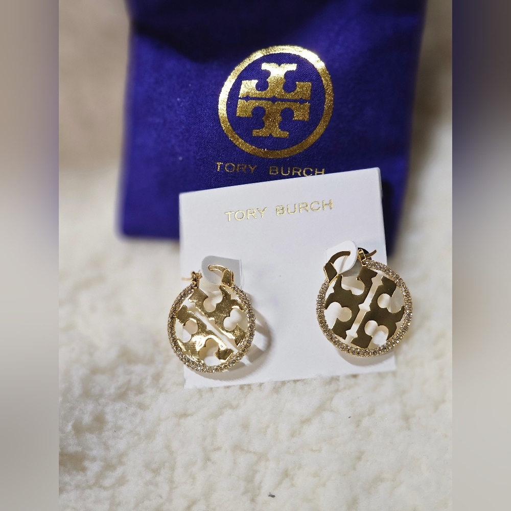 NWOT Toryburch Gold/Rhinestone loop Earrings